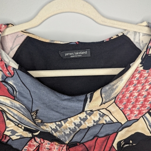 James Lakeland Made In Italy Long Sleeve Ruffled Neck Abstract Blouse Woman S - Picture 5 of 8